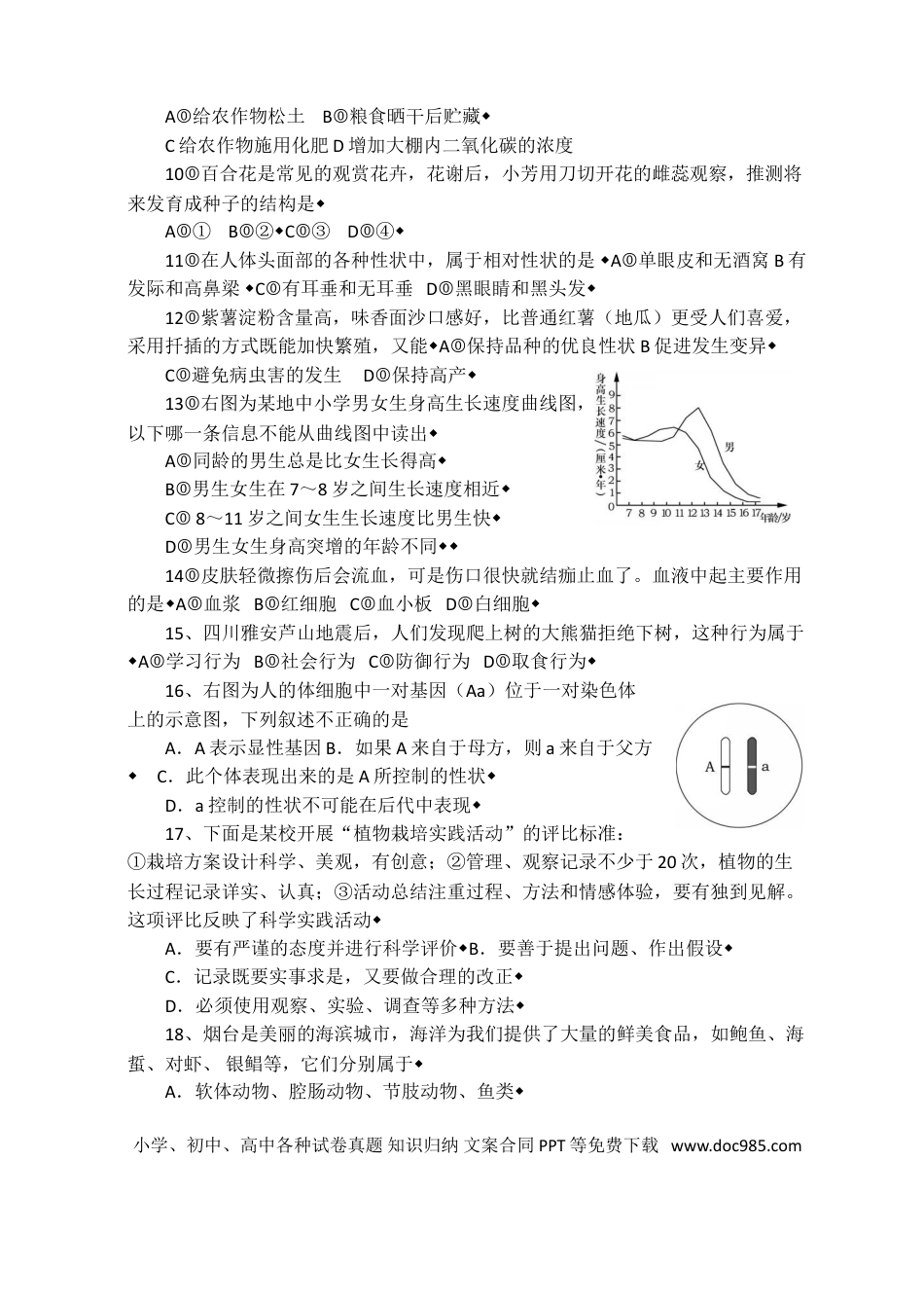 【中考历年真题】2013烟台市中考生物试题及答案(word版).doc