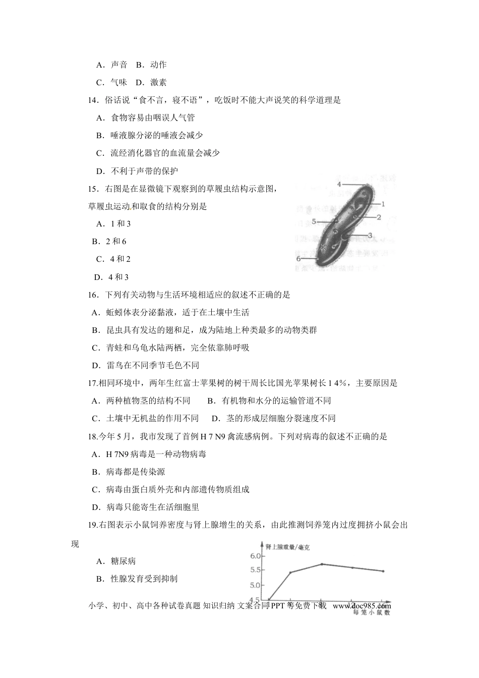 【中考历年真题】2014烟台市中考生物试题及答案(word版).doc