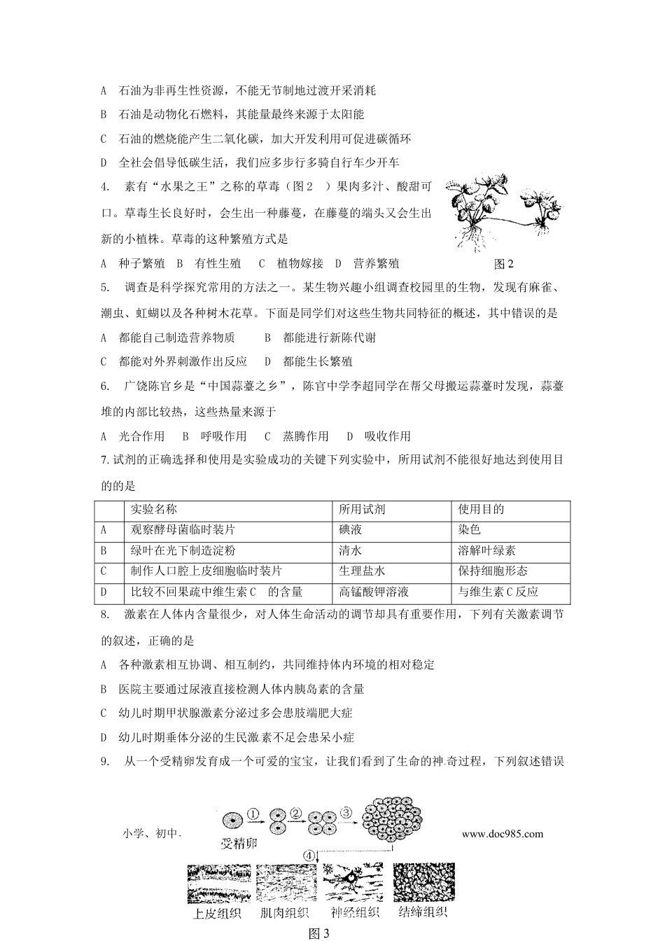【中考历年真题】2013年山东省东营市中考生物试题(word版含答案).doc