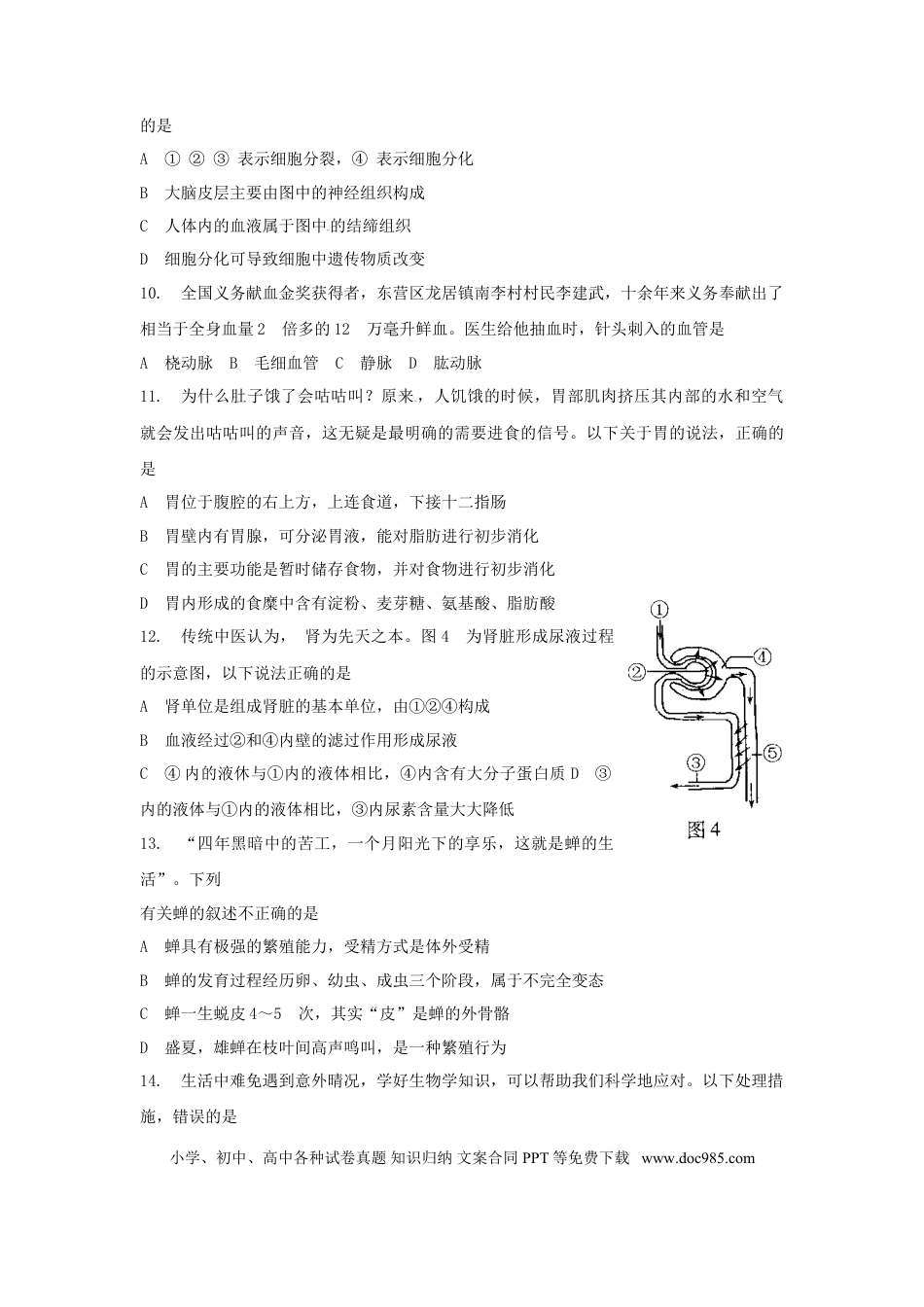 【中考历年真题】2013年山东省东营市中考生物试题(word版含答案).doc