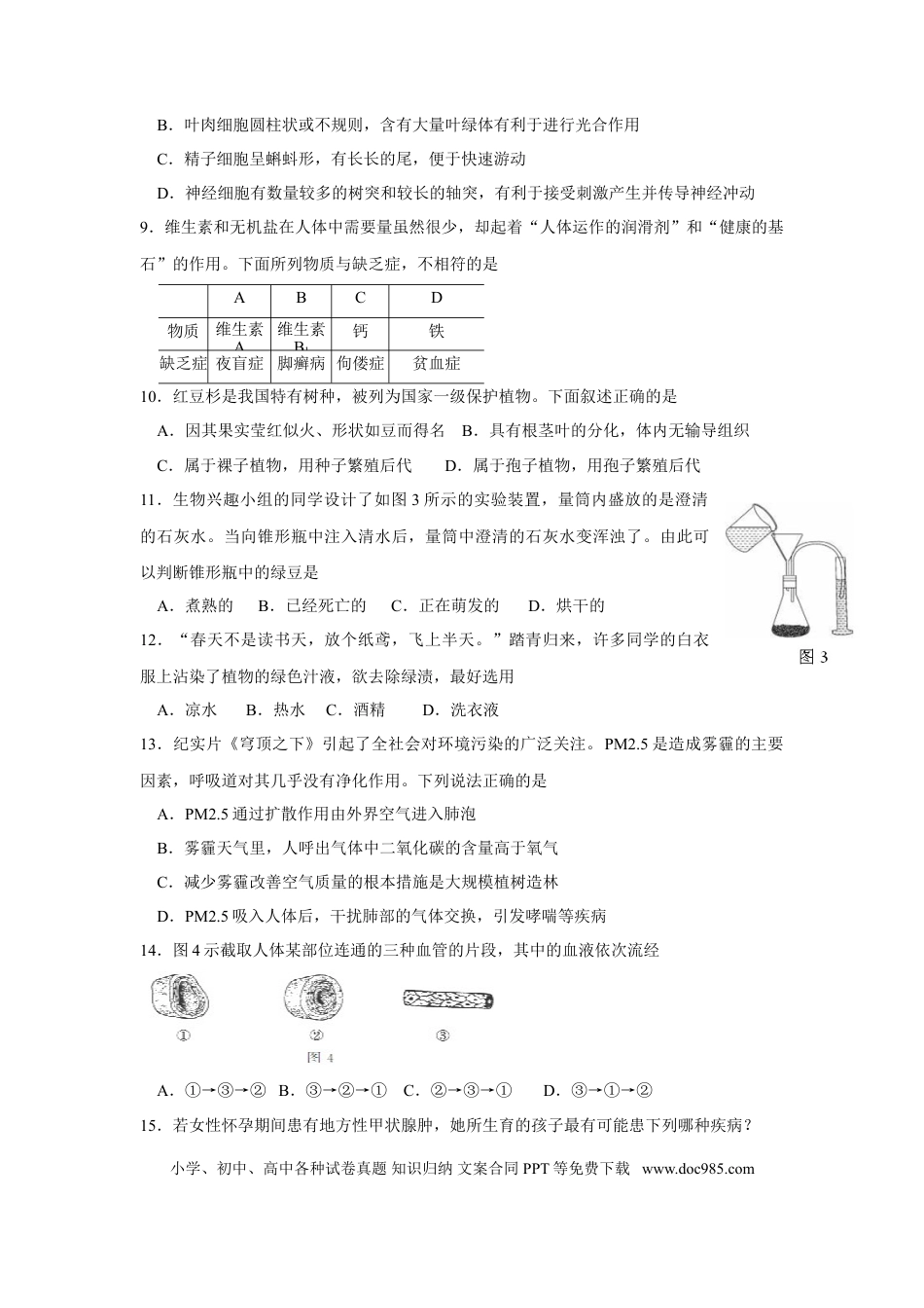 【中考历年真题】2015年山东省东营市中考生物试题(word版含答案).doc