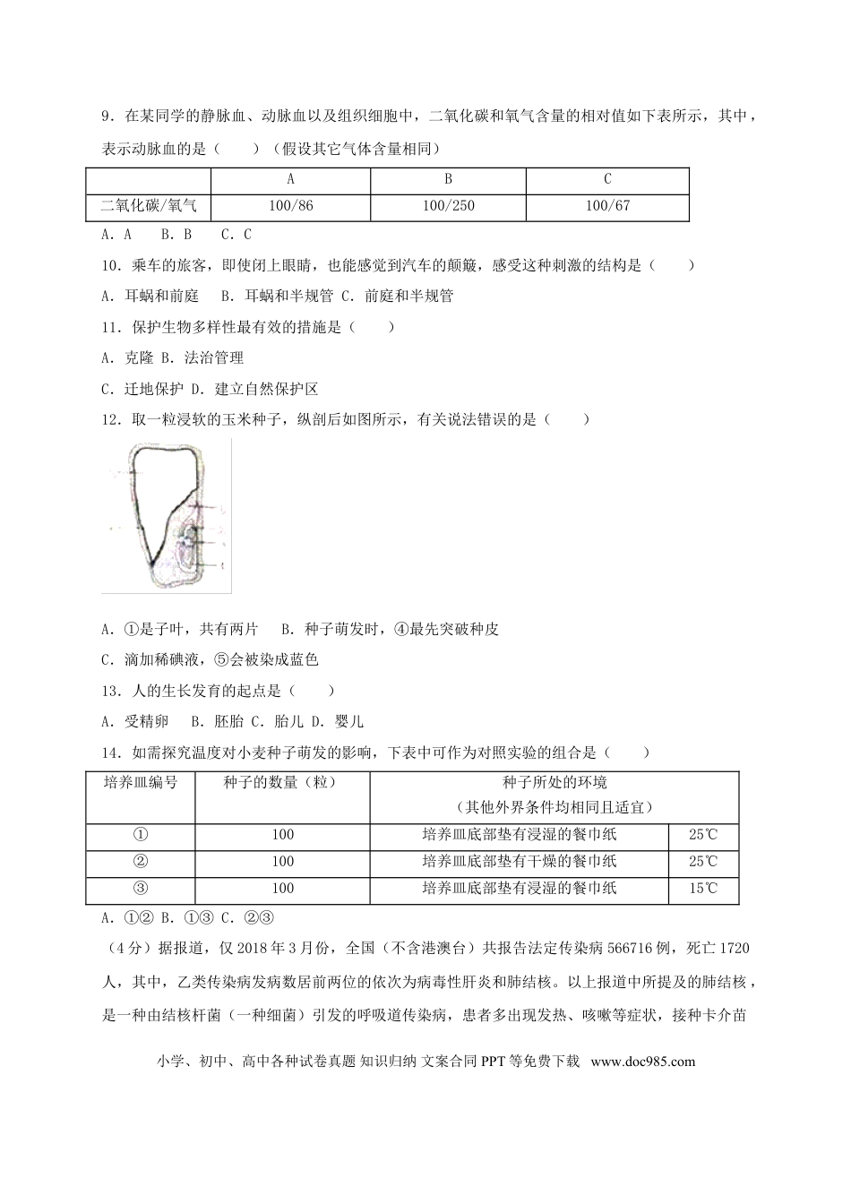 【中考历年真题】江苏省淮安市2018年中考生物真题试题（含答案）.doc