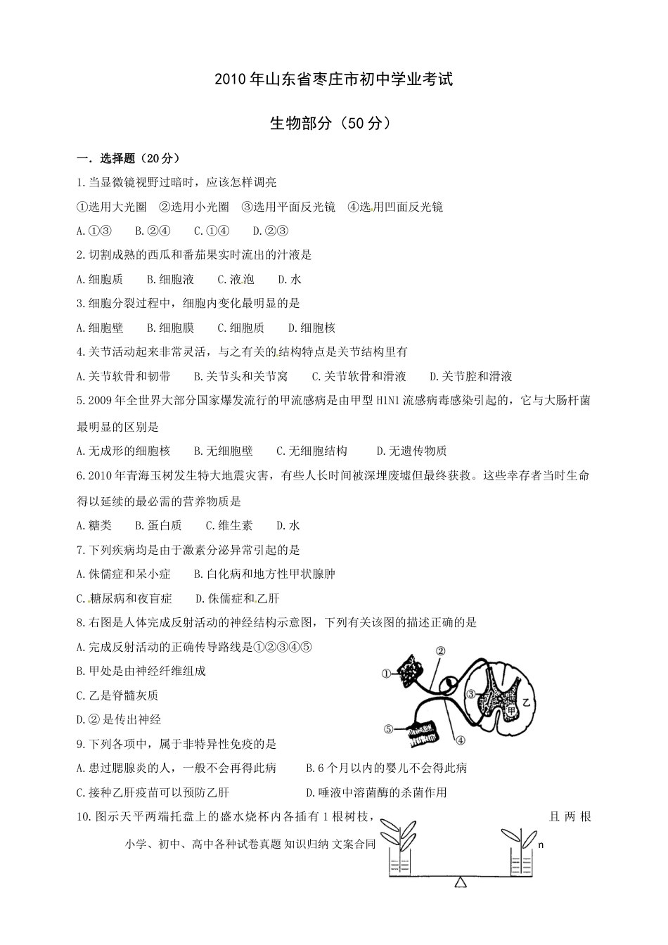 【中考历年真题】2010年枣庄市中考生物试题及答案.doc