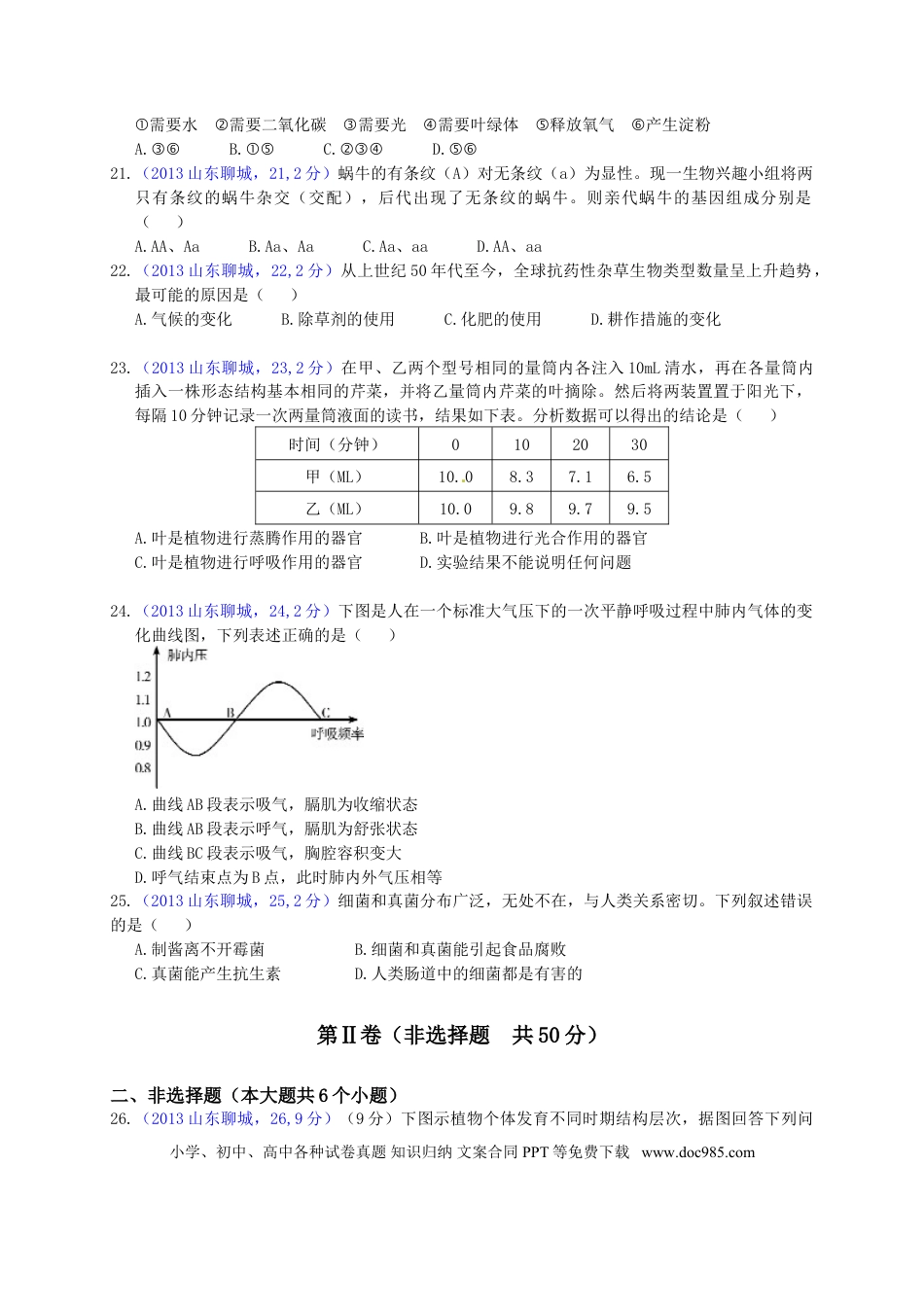 【中考历年真题】2013年聊城市中考生物试卷.doc