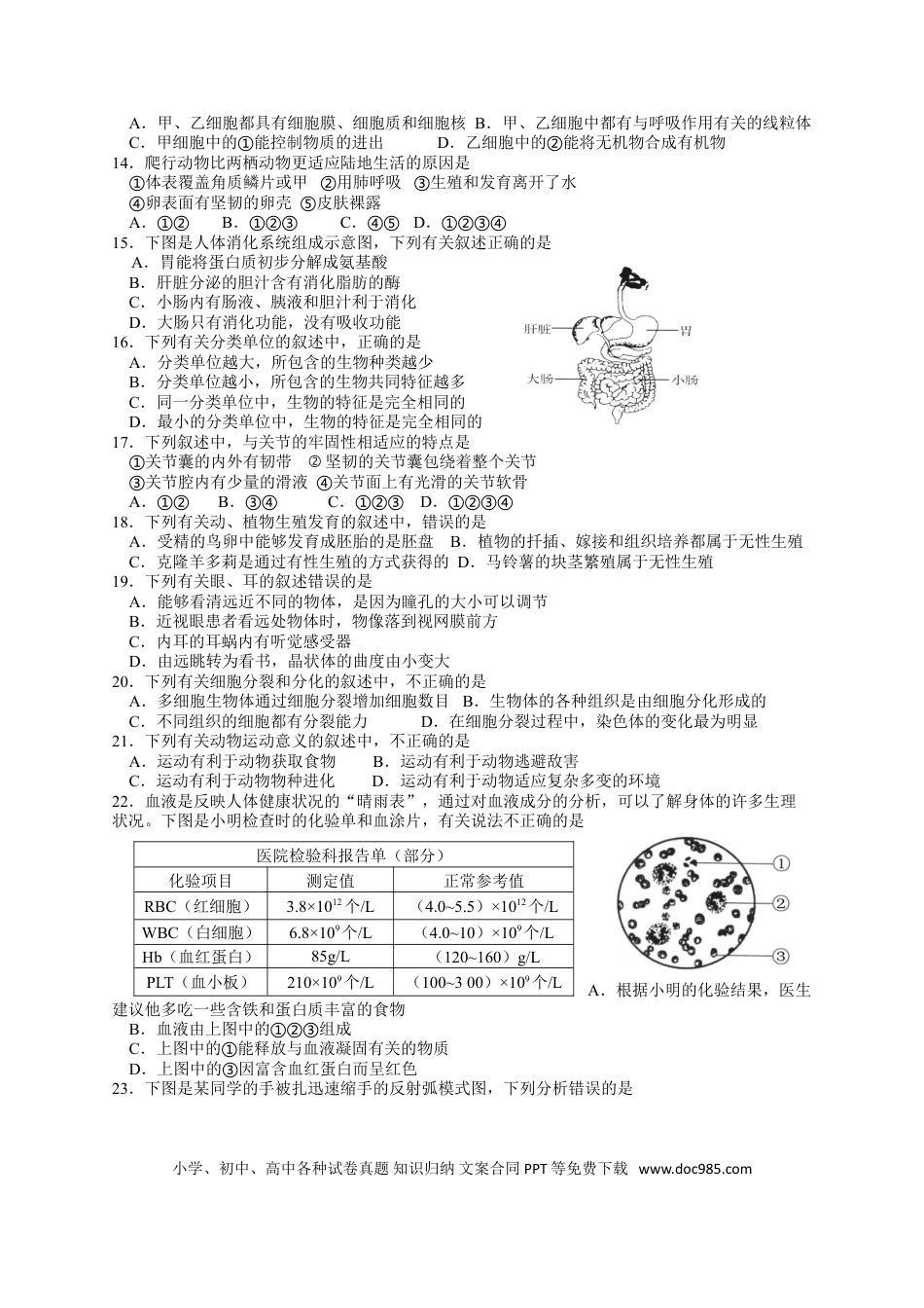 【中考历年真题】2017年山东青岛初中生物学业考试题及答案.doc
