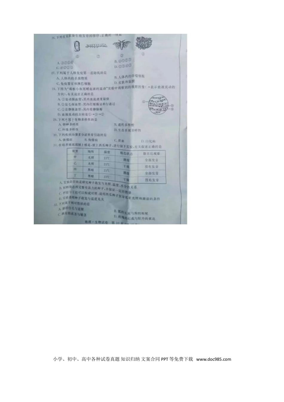 【中考历年真题】江苏省宿迁市2017年中考生物真题试题（扫描版，含答案）.doc