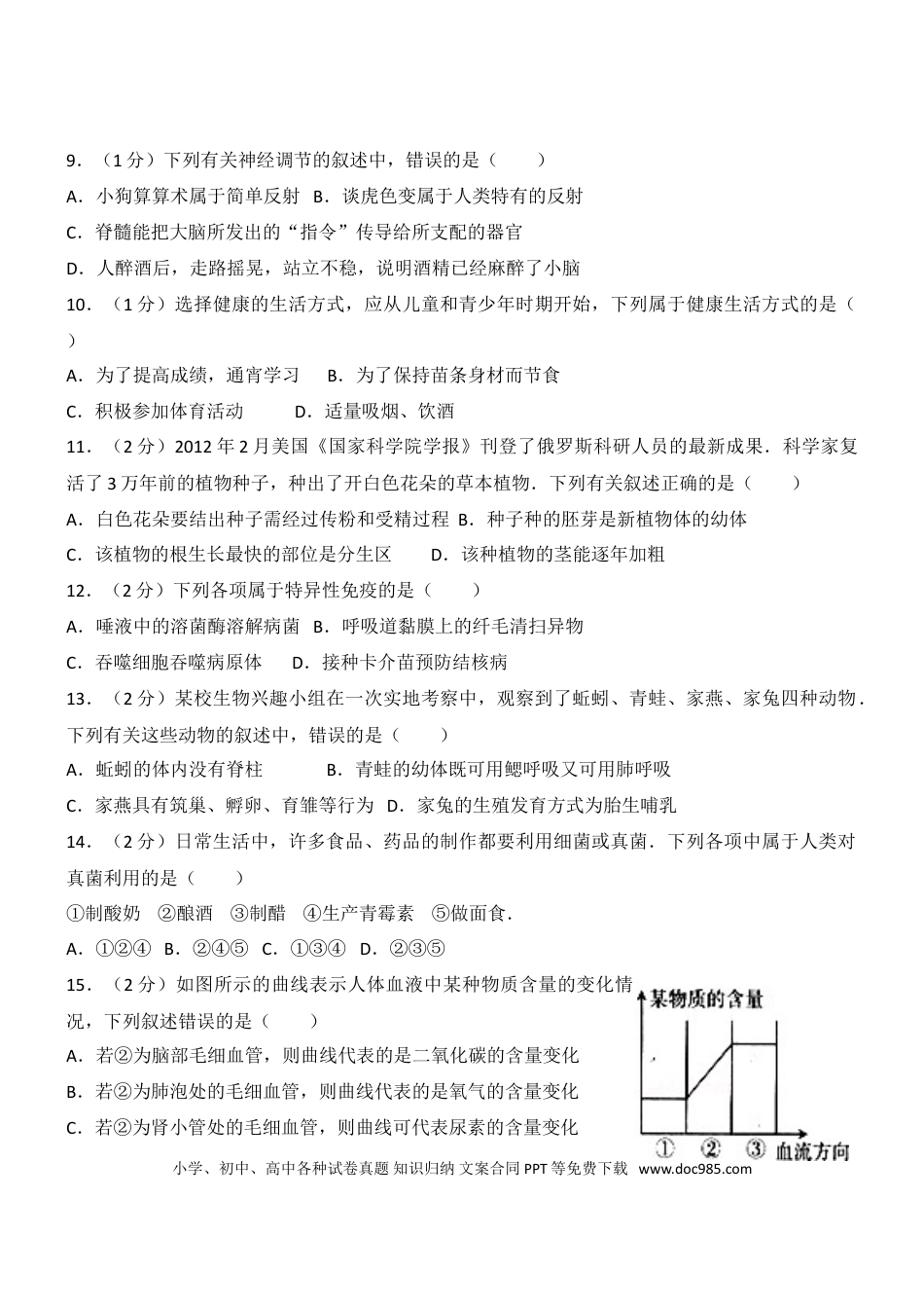 【中考历年真题】2012年淄博市中考生物试题及答案..doc