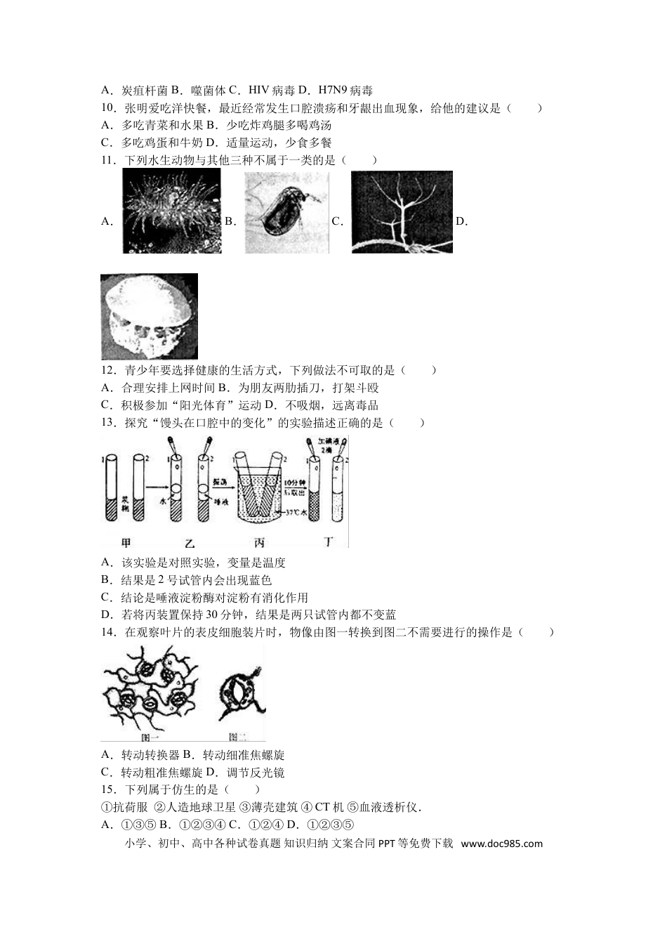 【中考历年真题】2016烟台市中考生物试题及答案(word版).doc