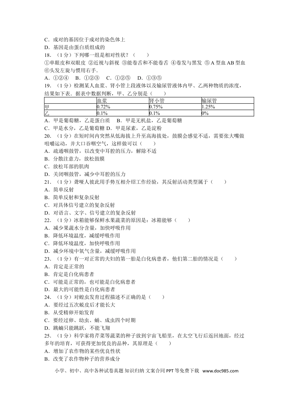 【中考历年真题】2010年山东青岛初中生物学业考试题及答案.doc