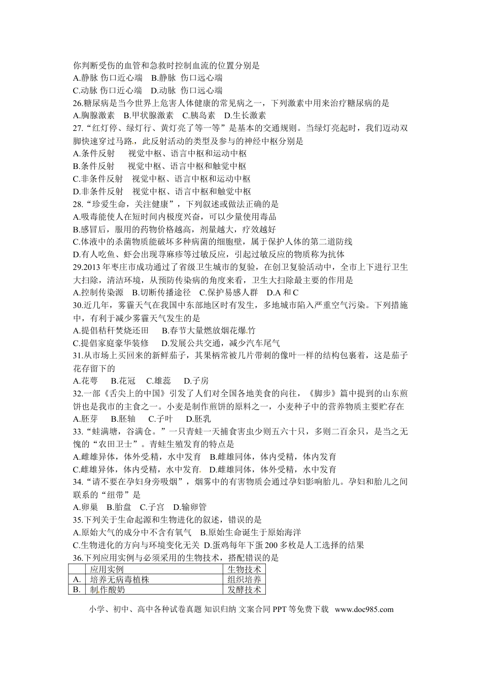 【中考历年真题】2014年枣庄市中考生物试题及答案.doc