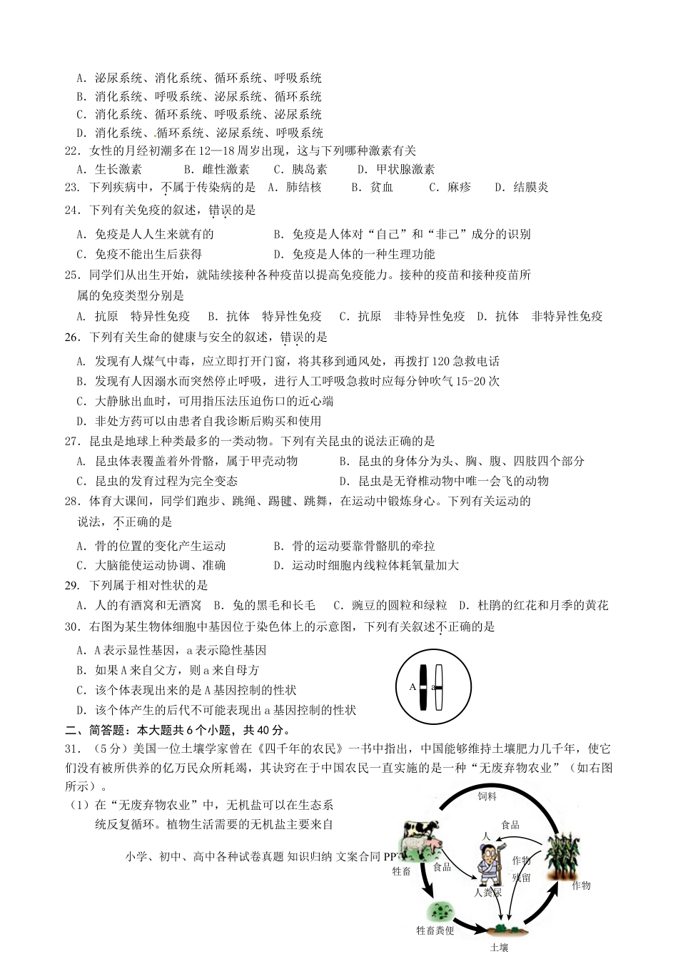 【中考历年真题】2014年威海市中考生物试题及答案.doc