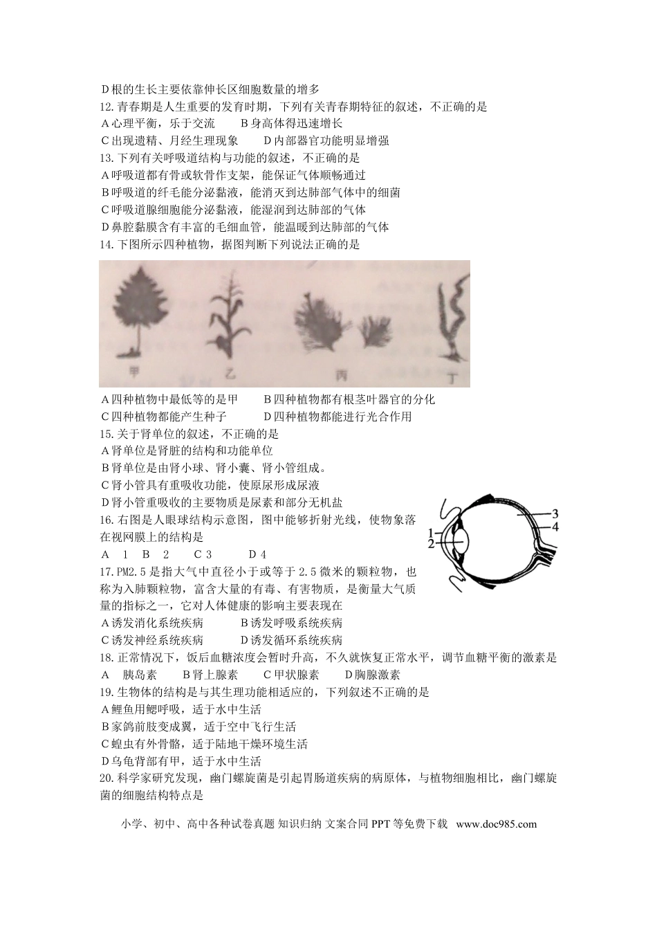 【中考历年真题】2012年聊城市中考生物试卷及答案.doc