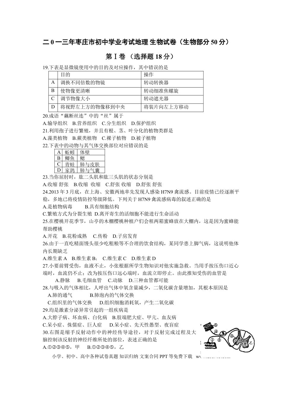 【中考历年真题】2013年枣庄市中考生物试题及答案.doc