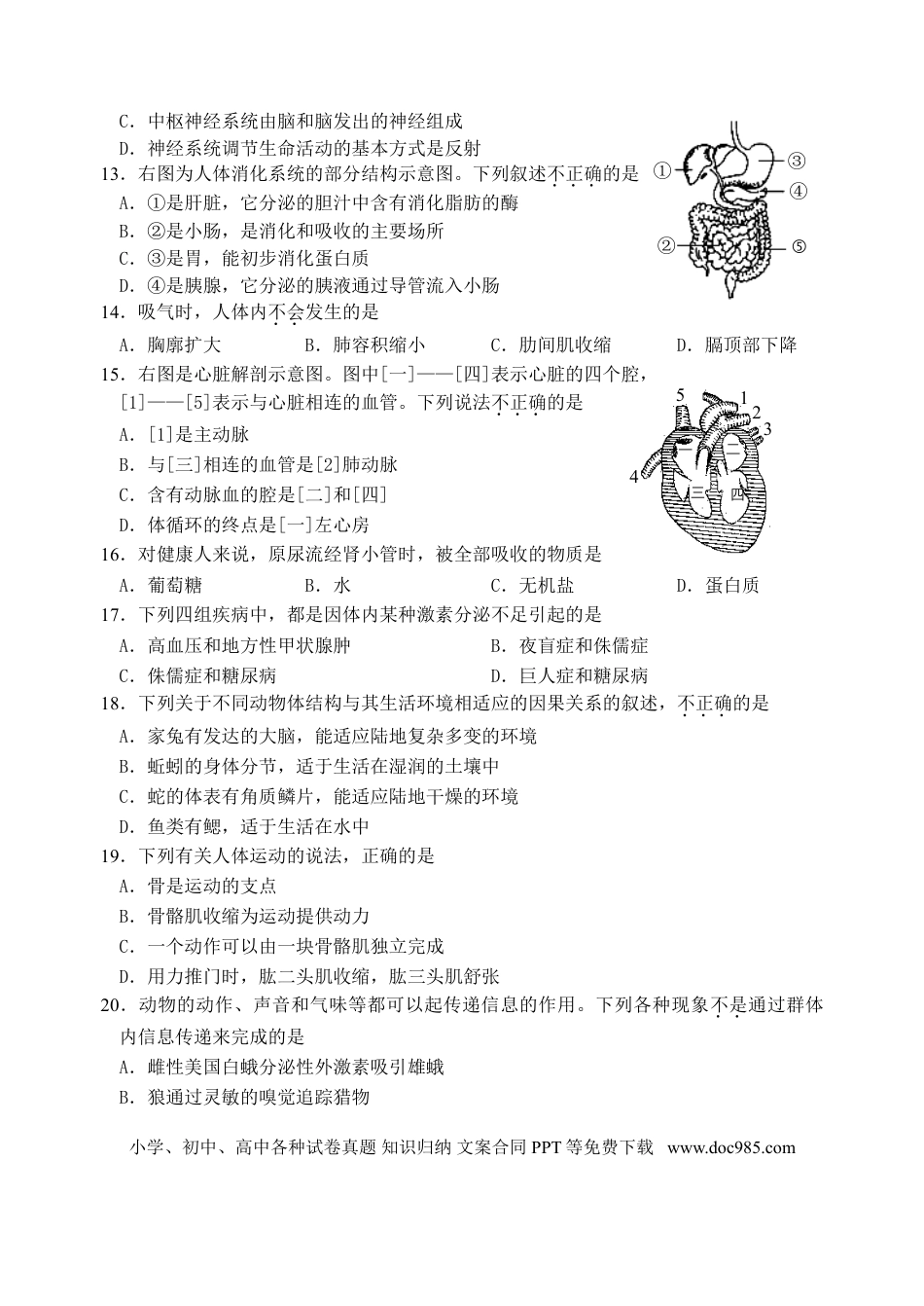【中考历年真题】2013年威海市中考生物试题及答案.doc