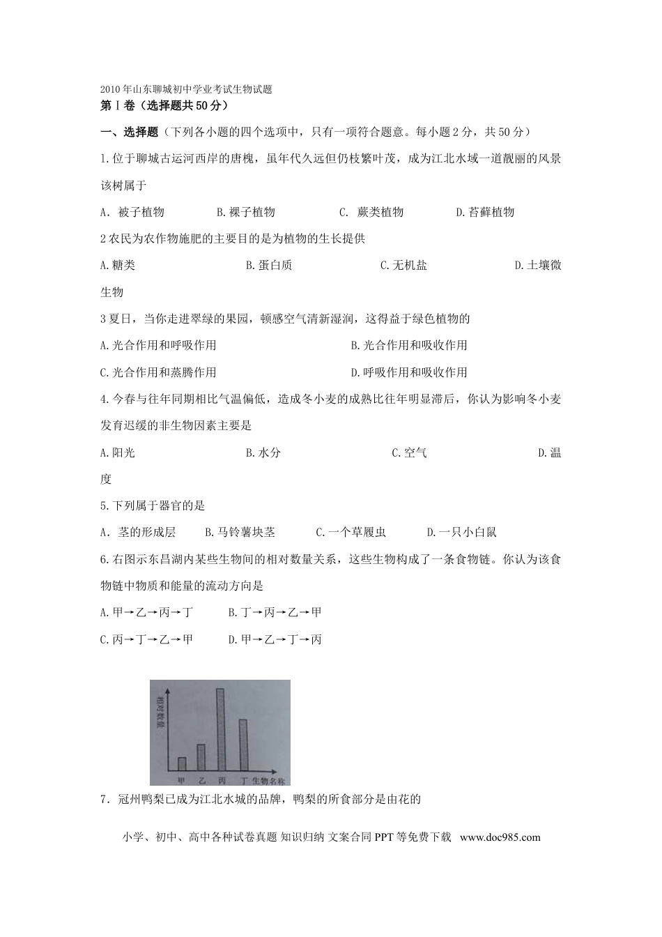 【中考历年真题】2010年聊城市中考生物试卷及答案.doc