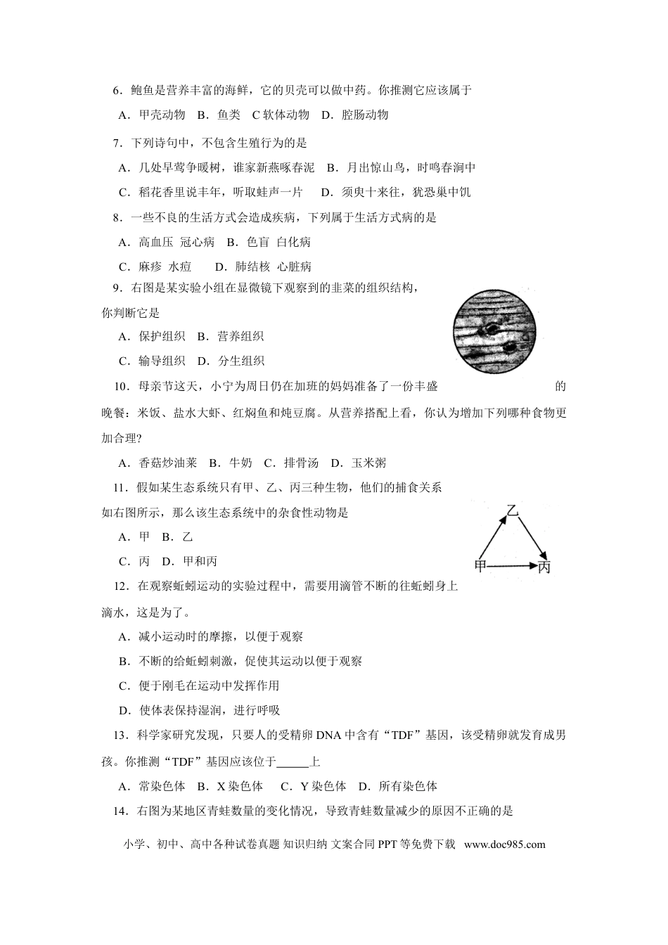 【中考历年真题】2009烟台市中考生物试题及答案(word版).doc