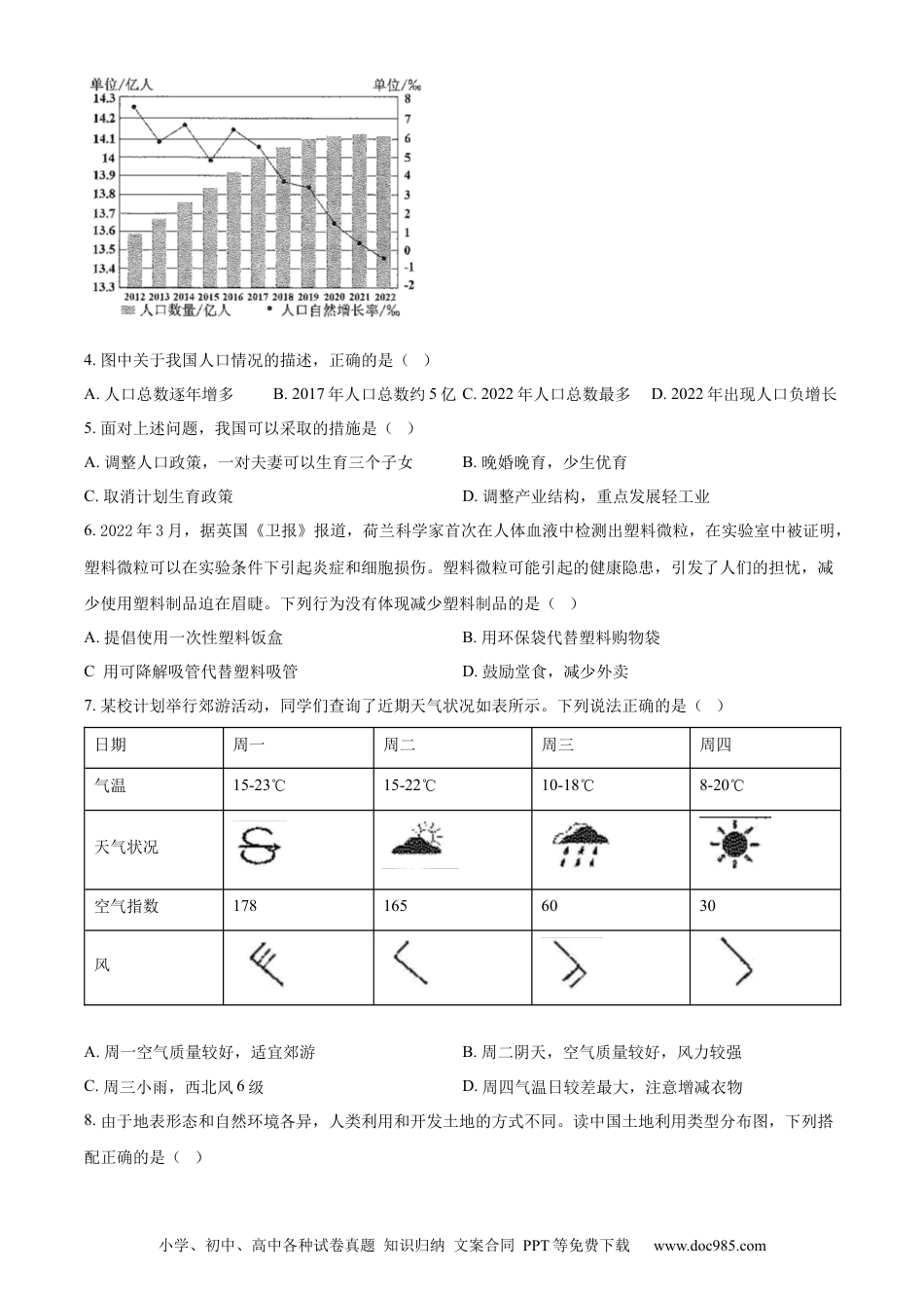 【中考历年真题】精品解析：2023年四川省南充市中考地理真题（原卷版）.docx
