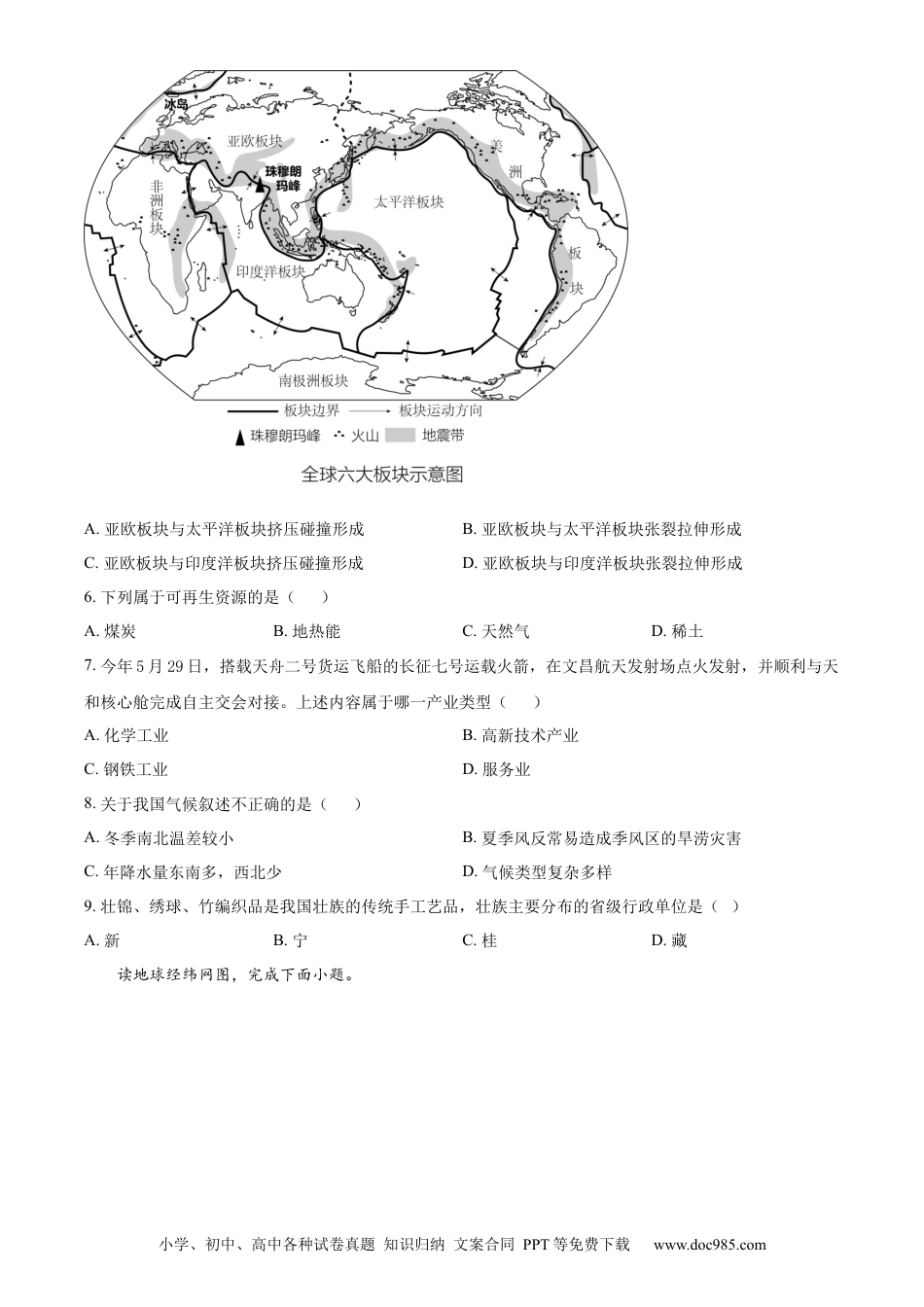【中考历年真题】精品解析：2021年甘肃省兰州市中考地理试题（原卷版）.docx