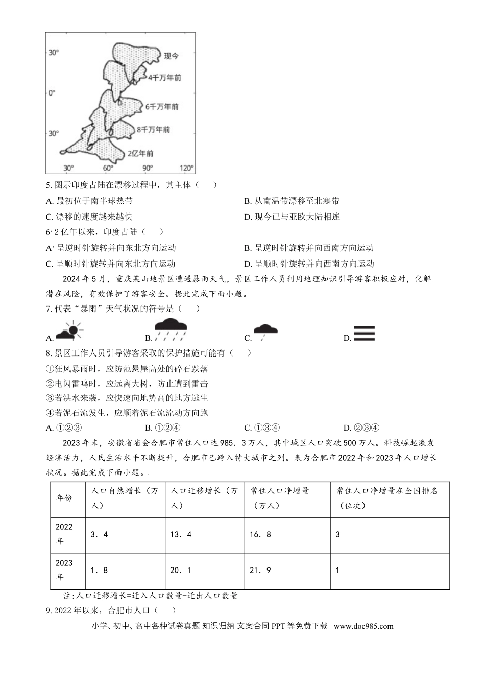 【中考历年真题】精品解析：2024年安徽省中考地理真题（原卷版）.docx