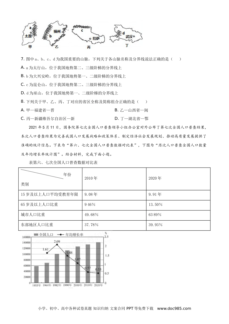 【中考历年真题】四川省南充市2021年中考地理真题（原卷版）.doc