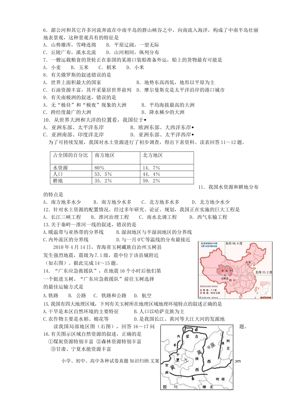 【中考历年真题】2010年菏泽市中考地理试题.doc
