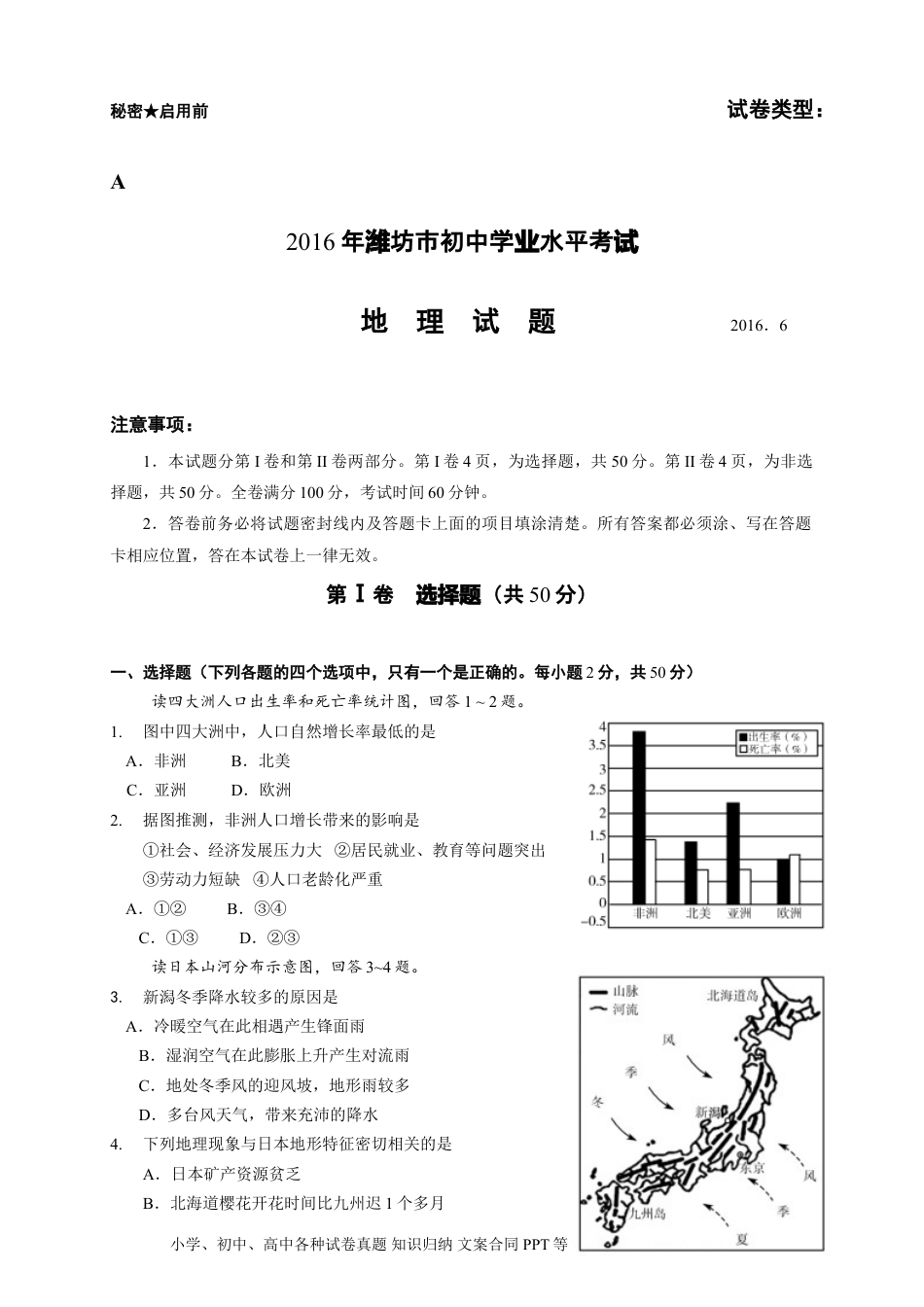 【中考历年真题】2016潍坊市中考地理试题真题(含答案版).doc