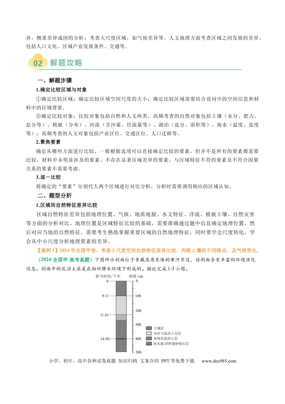 高中地理 专题07 “区域比较型”选择题答题技巧（原卷版）.docx