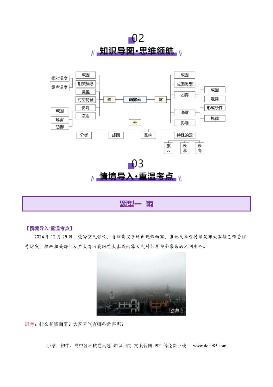 高中地理 微专题 雨雾云（原卷版）.docx