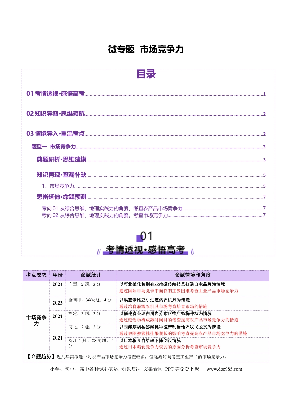 高中地理 微专题 市场竞争力（解析版）.docx