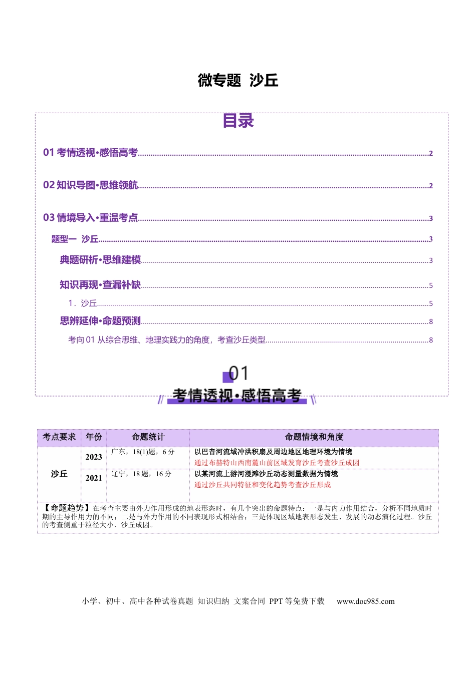 高中地理 微专题  沙丘（解析版）.docx