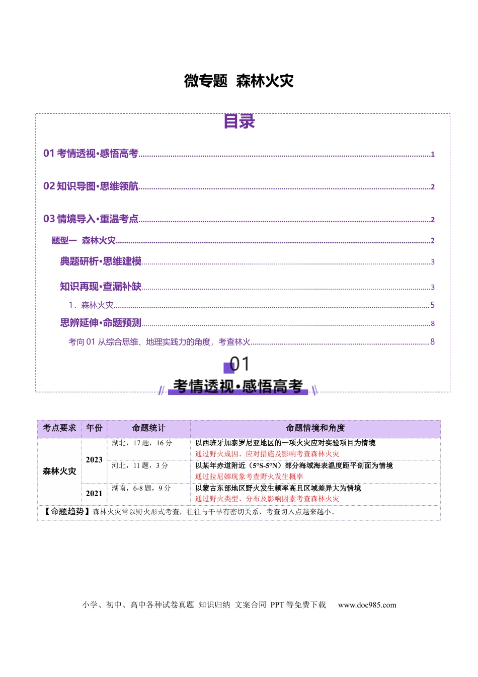 高中地理 微专题  森林火灾（解析版）.docx