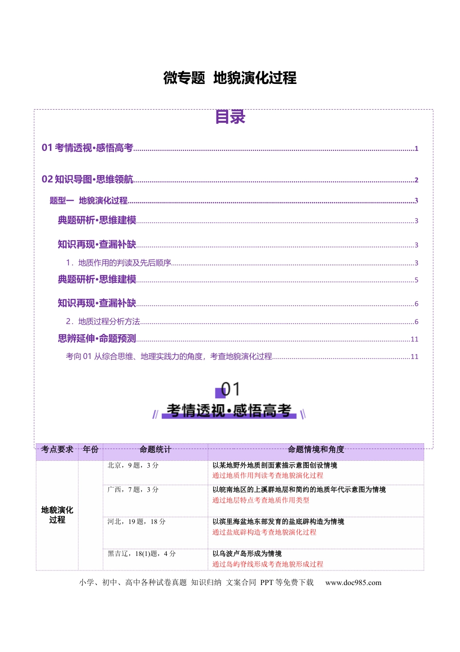高中地理 微专题  地貌演化过程（原卷版）.docx