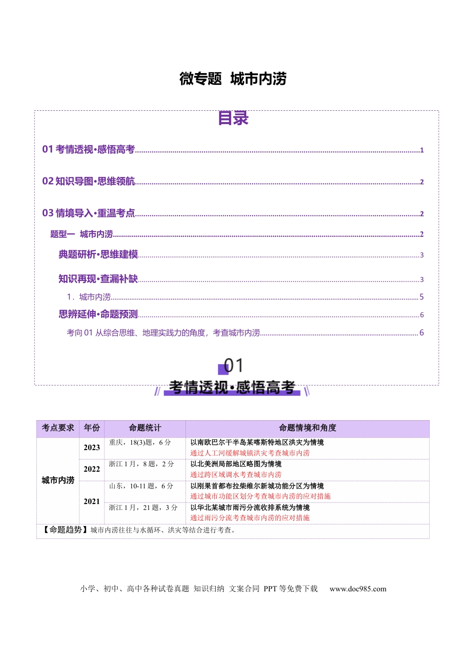 高中地理 微专题  城市内涝（解析版）.docx