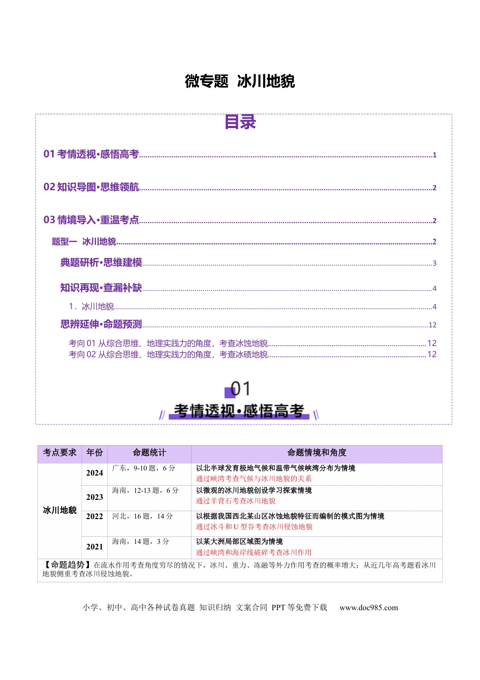 高中地理 微专题  冰川地貌（原卷版）.docx