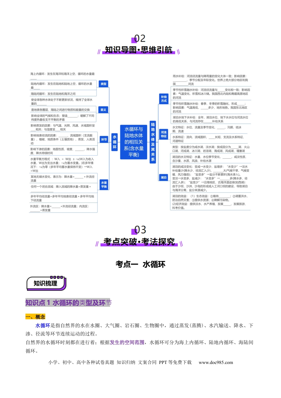 高中地理 第10讲 水循环与陆地水体的相互关系(含水量平衡)（原卷版）.docx