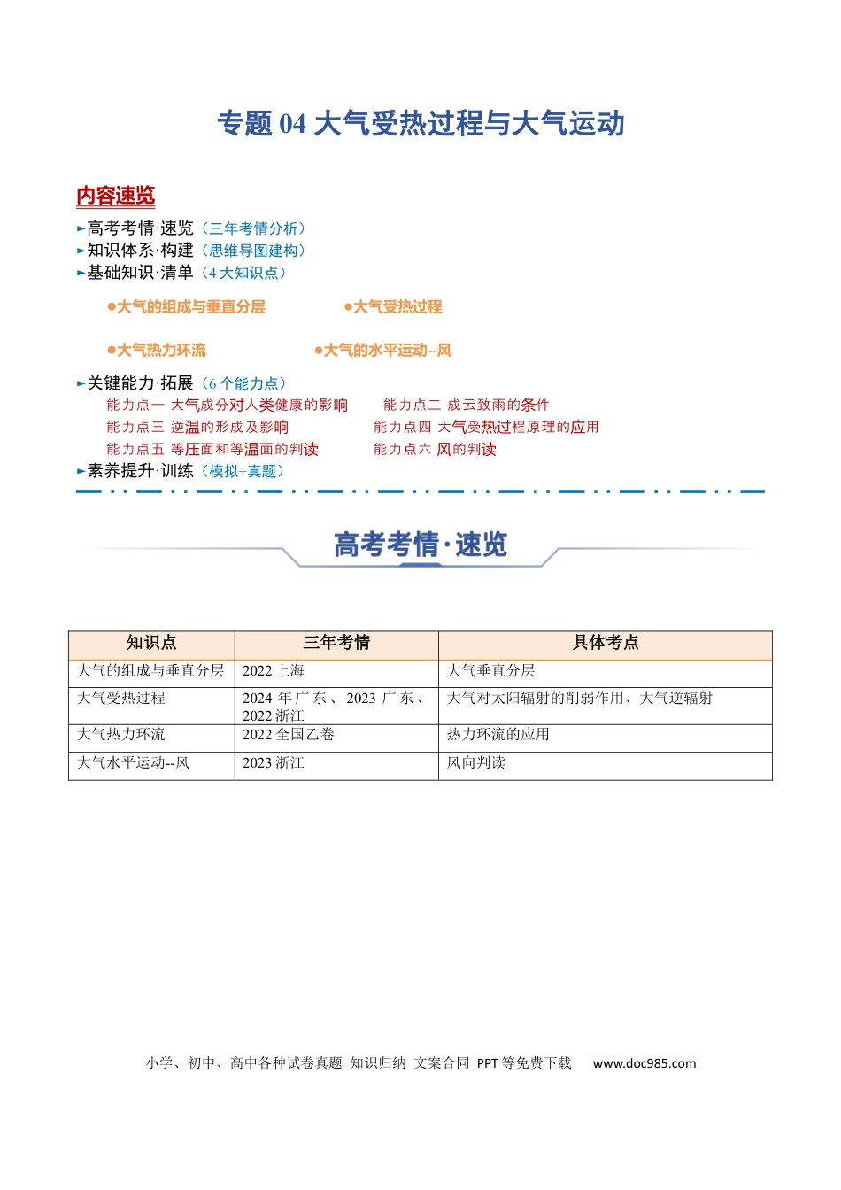 高中地理 高中地理知识清单专题04+大气受热过程与大气运动（思维导图+4大知识点+6个能力拓展）.docx