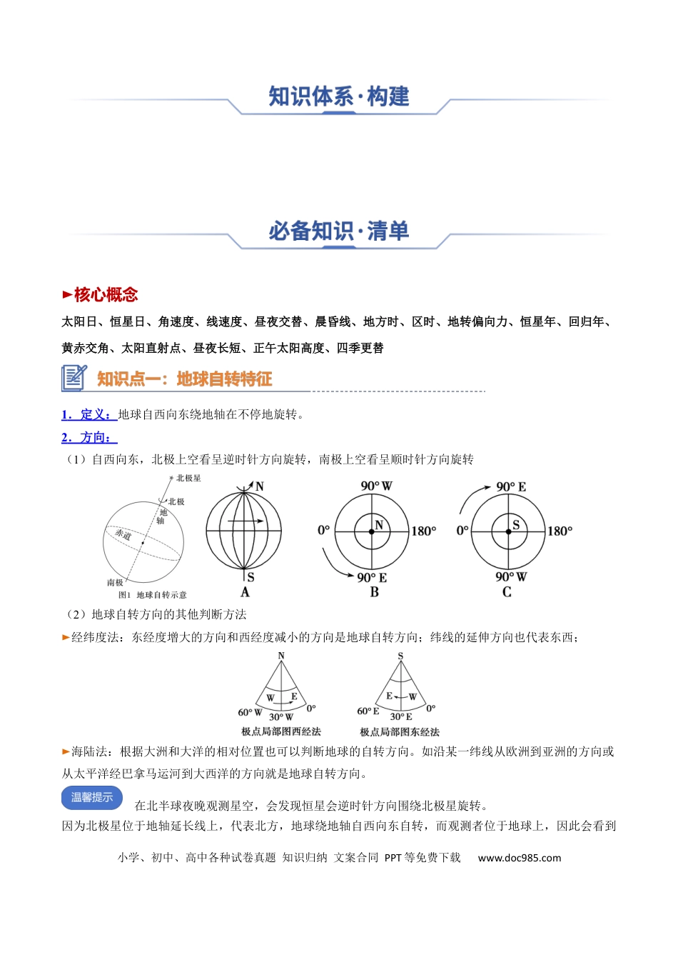 高中地理 高中地理知识清单专题03+地球运动（思维导图+4大知识点+5个能力拓展）.docx