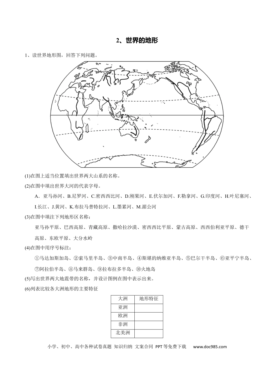 高中地理 识图训练02 世界的地形（解析版）.docx