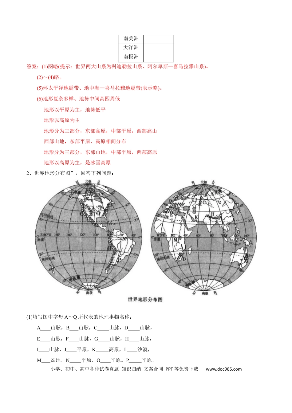 高中地理 识图训练02 世界的地形（解析版）.docx