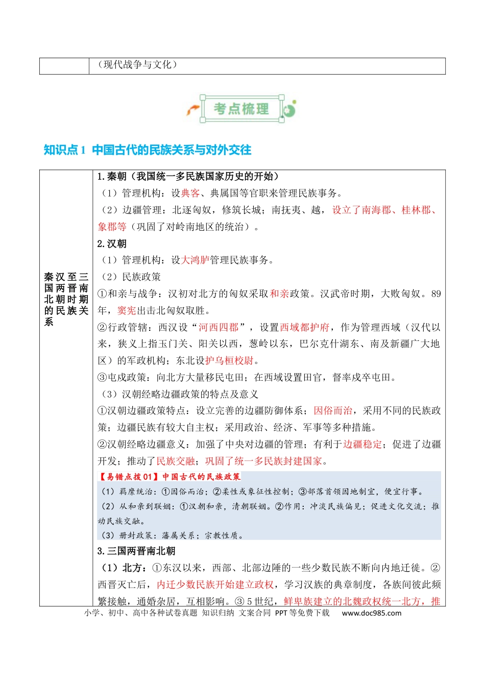高中历史 高中历史知识清单专题14++民族关系国家关系.docx