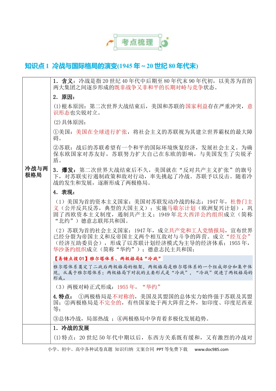 高中历史 高中历史知识清单专题11++第二次世界大战后：世界多元文明的竞争与发.docx