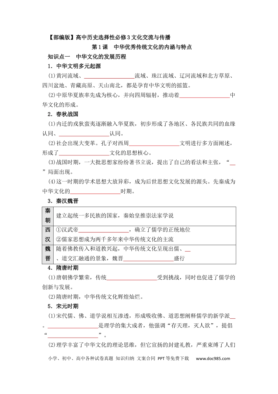 高中历史 高中历史知识点总结（统编版）选择性必修3 文化交流与传播（填空版）37页.docx