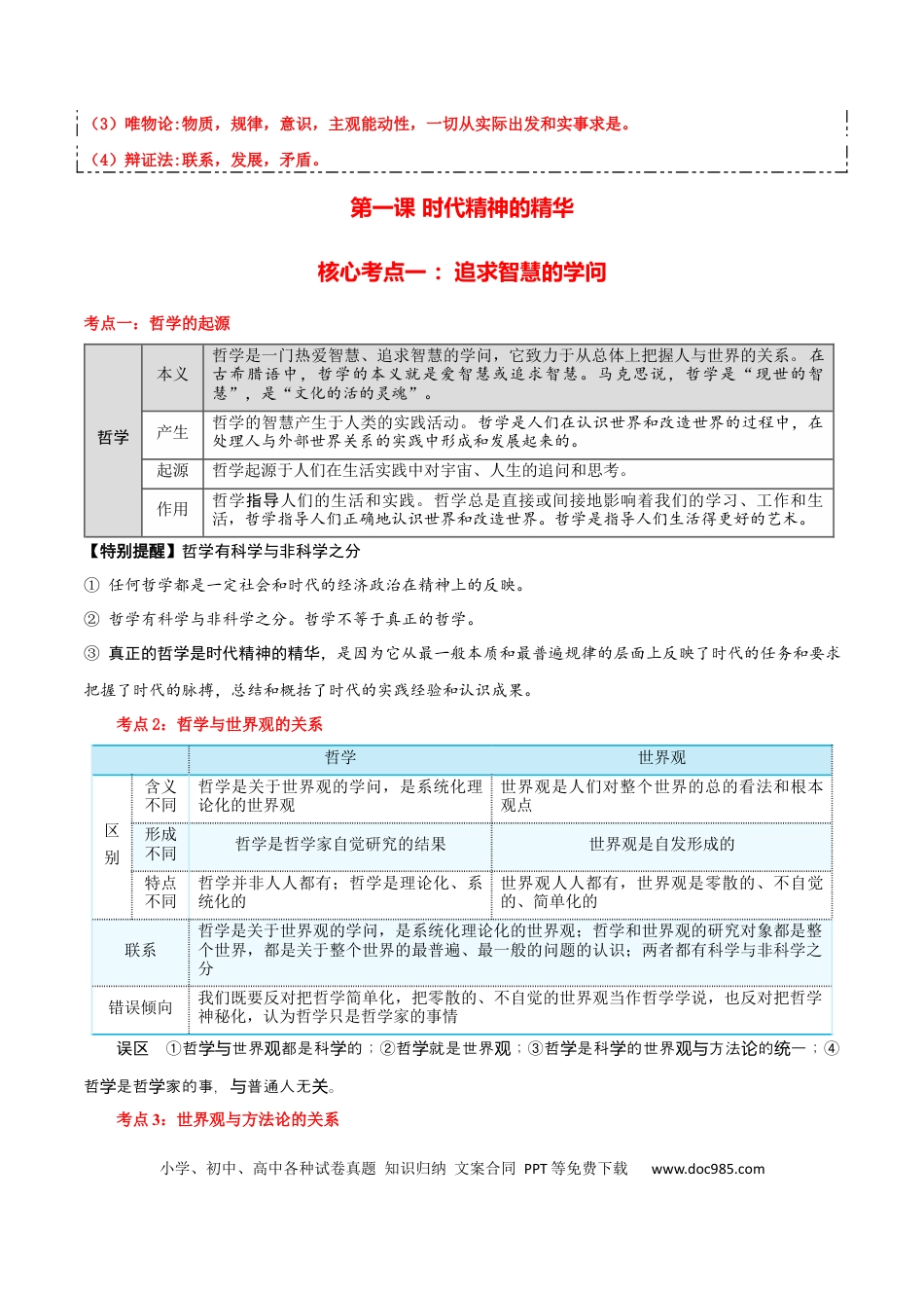 高中政治知识清单：必修四《哲学与文化》【核心考点】.docx