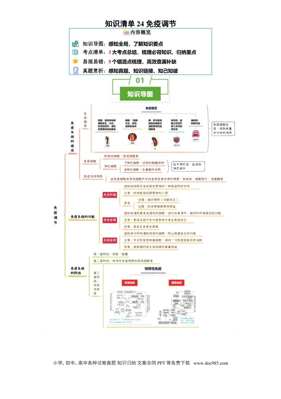 高中生物 知识清单24 免疫调节（3大考点 5个易错点）[h][47906912].docx