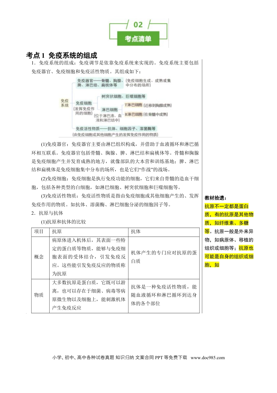 高中生物 知识清单24 免疫调节（3大考点 5个易错点）[h][47906912].docx
