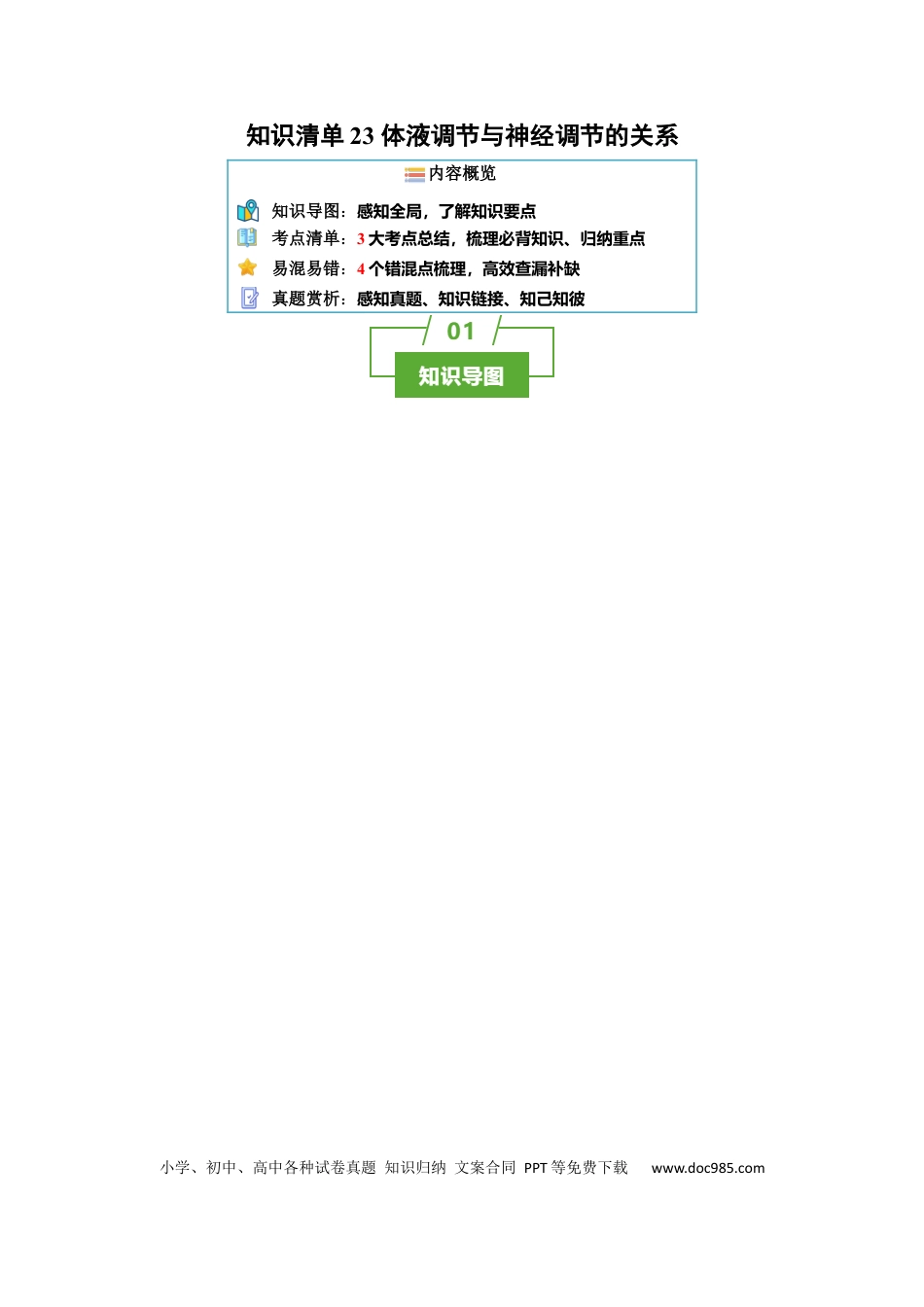 高中生物 知识清单23 体液调节与神经调节的关系（3大考点+4个易错点）.docx