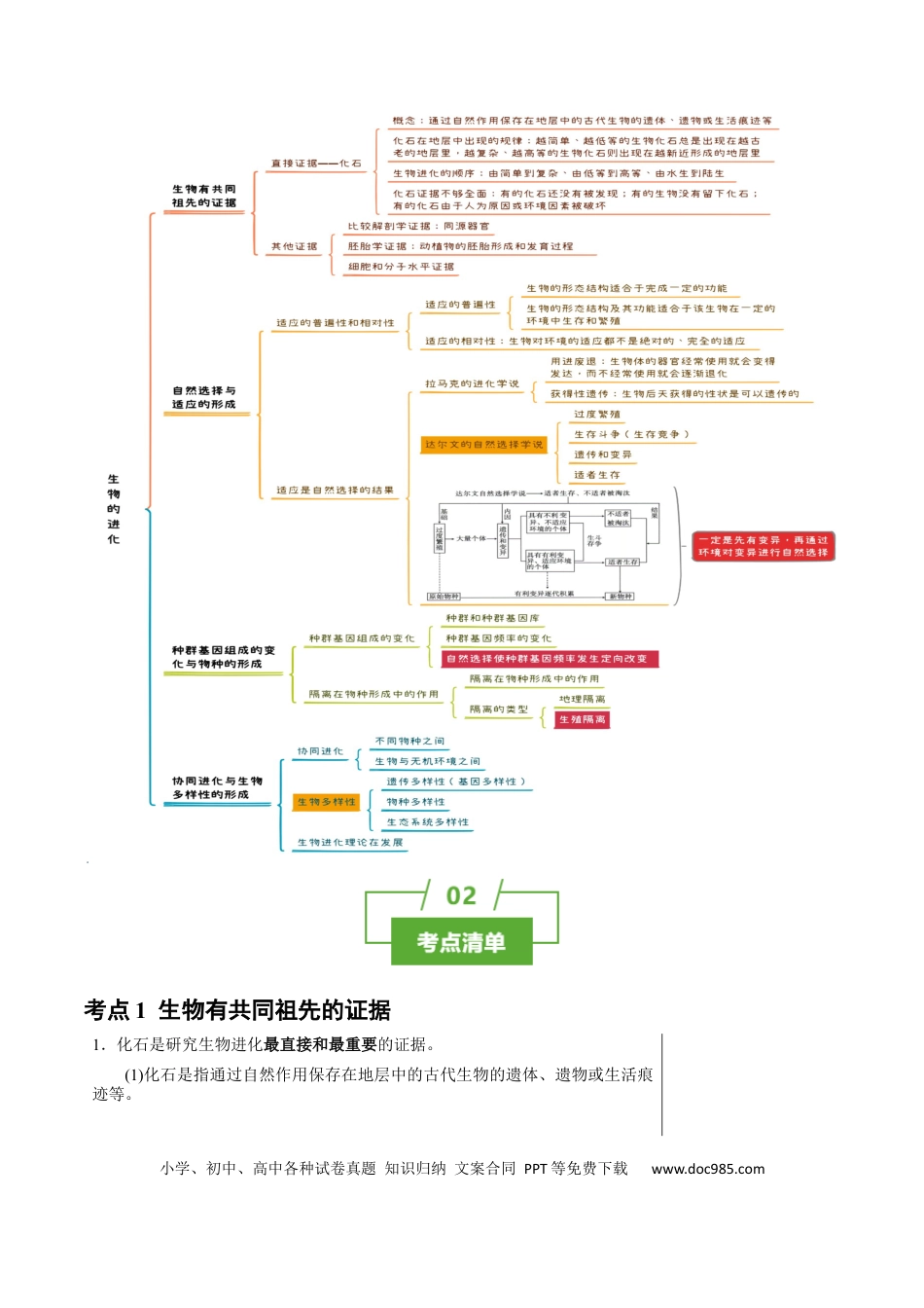 高中生物 知识清单18+生物的进化（4大考点+5个易错点）.docx