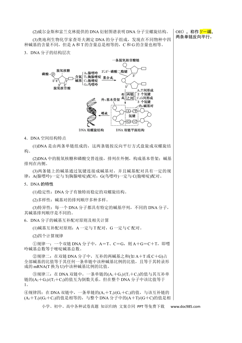 高中生物 知识清单15 DNA的结构、复制以及基因的本质（3大考点 4个易错点）.docx