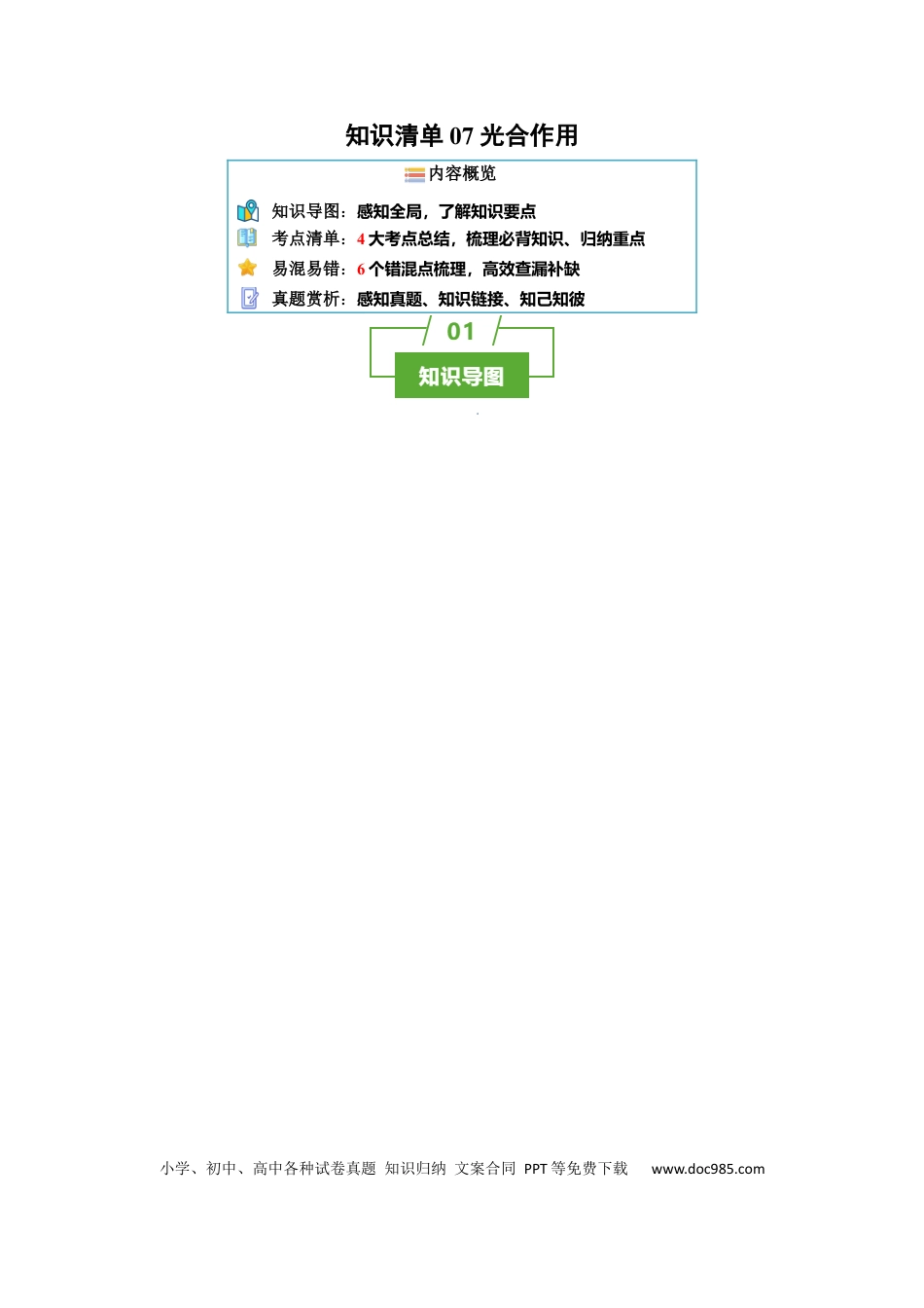 高中生物 知识清单07+光合作用（4大考点+6个易错点）.docx