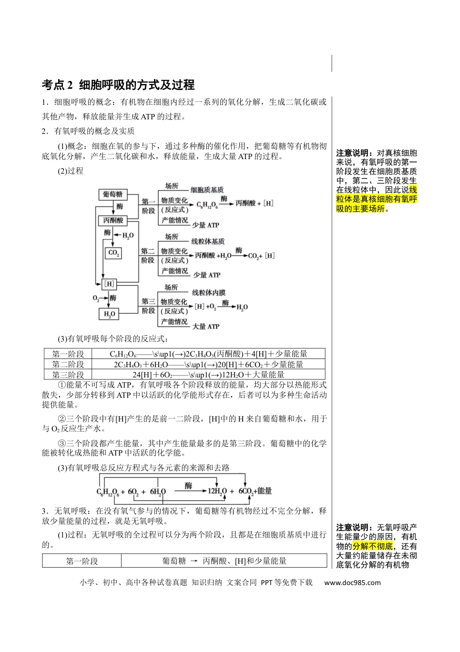 高中生物 知识清单06+呼吸作用（4大考点+5个易错点）.docx